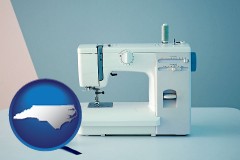 north-carolina map icon and sewing machine